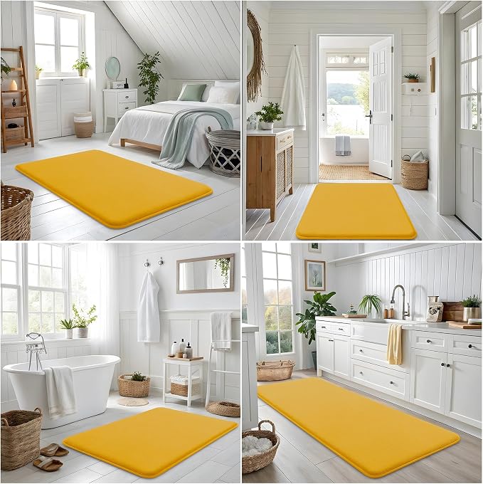 Smiry Memory Foam Bath Mat 59x20, Extra Soft and Absorbent Bathroom Mats, Non Slip Washable Carpet for Floor, Shower and Tub, Yellow