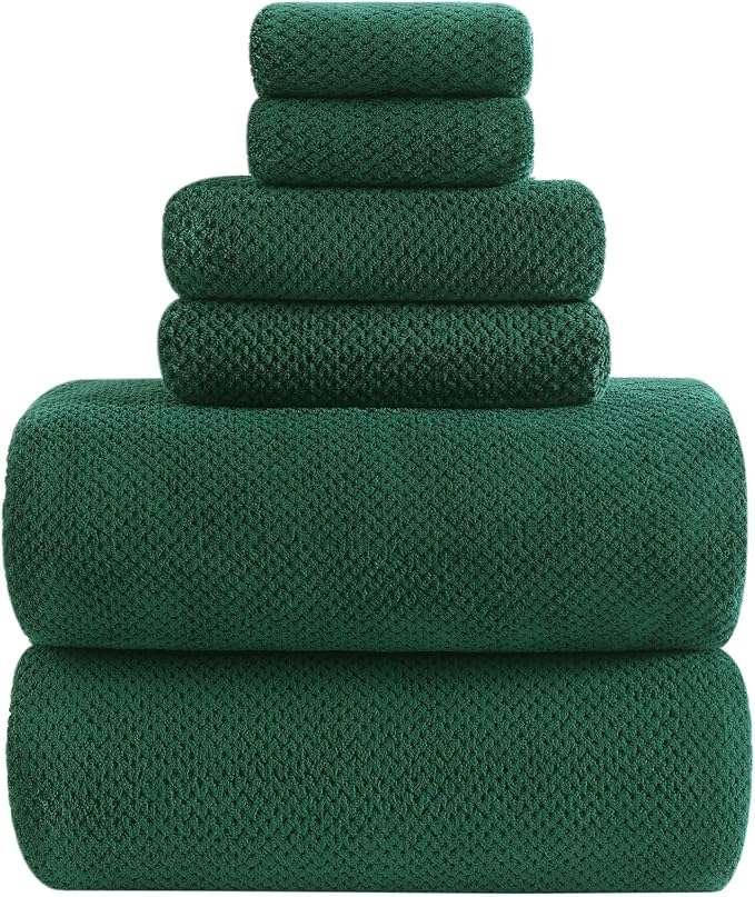 YTYC 39x78 Bath Sheets Set,Towels for Bathroom,Dark Green,6-Pieces | 2 Extra Large Bath Towels, 2 Hand Towels, 2 Washcloths, Super Soft,Highly absorbent,Hanging Loop,80% Polyester