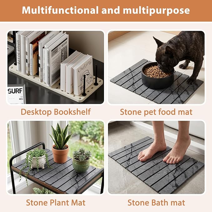 Stone Drying Mat for Kitchen Counter (24”x16”) with Dish Rack | Quick Dry Diatomaceous Earth Dish Mat– Foldable Water Absorbing Drying Organizer Pad for Countertop Plate Bottles Cups(Dark)