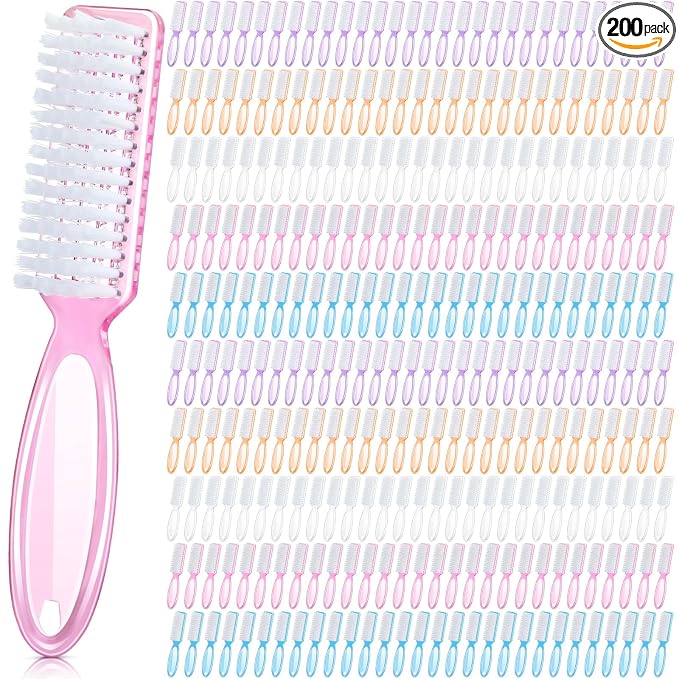 Patelai 200 Pcs Handle Grip Nail Brush Bulk Fingernail Brushes Pedicure Brush for Feet, Toes and Cleaning Fingernail (5 Colors)