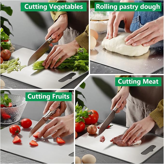 Titanium Cutting Board for Kitchen Set of 3,100% Pure Titanium Cutting Boards Double Sided Non-Toxic Hygiene Dishwasher-Safe Food Grade Metal Chopping Board for Meat,Fruit & Vegetables