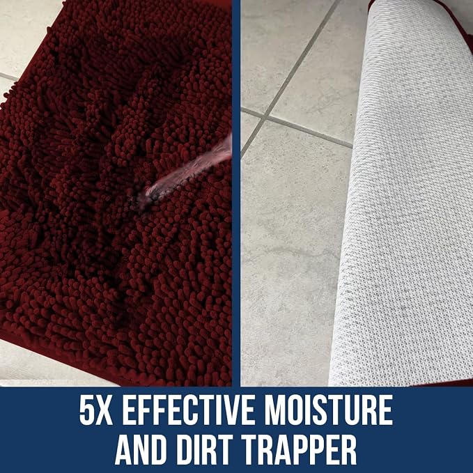 Muddy Mat® | Chenille Bathroom Rugs Quick Dry Microfiber Mats Non Slip Washable, Extra Thick, Soft and Highly Absorbent Bath Mats for Bathroom, Kitchen, and Shower Floor - Red 36"x60"
