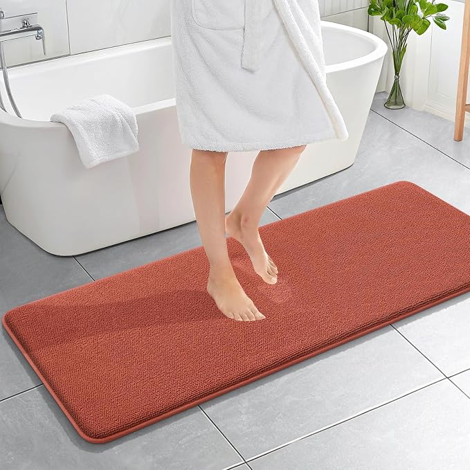 OLANLY Memory Foam Bathroom Runner Rugs 59x20, Long Mats, Rustic Terracotta | Soft Quick Dry Bath Mats, Non-Slip, Absorbent Machine Washable Mat for Bathroom Floor, Tub and Shower, Home Decor Accessories