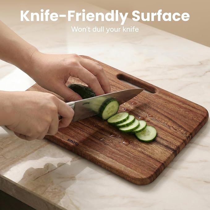 SMIRLY Cutting Boards for Kitchen - 3 Piece Walnut Cutting Board with Stand | Double-Sided Wood Cutting Board, Wooden Cutting Boards Non Toxic for Meat Vegetable Fruit, Food-Grade
