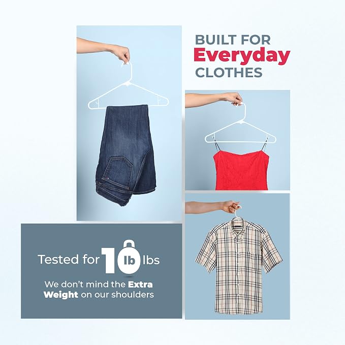 Plastic Hangers 100 Pack – Made in The USA – 6lb Capacity Standard Clothes Hangers with Strap Hooks for Dresses, Lingerie, Shirts, Pants, and Jackets – Pink