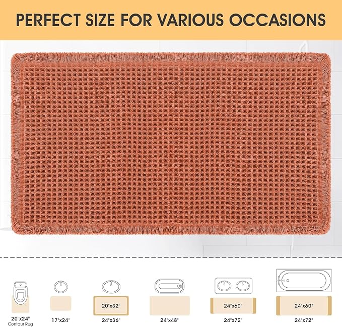 IM HOME Waffle Bath Mat Burnt Orange 36"x24", Boho Woven Modern Bath Mat Rugs, Absorbent Non Slip Bathroom Rugs, Soft Washable Bath Rugs with Tassels for Bedroom, Kitchen, Shower, Tub