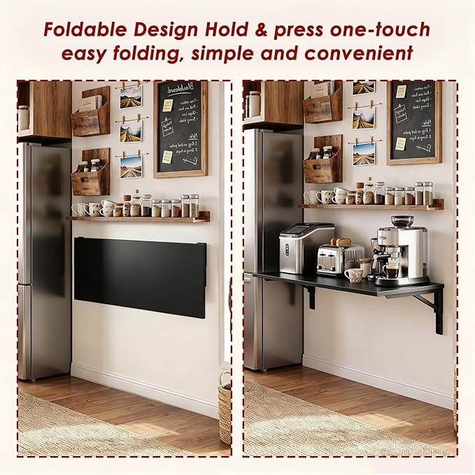 Need 36x20IN Wall Mounted Folding Table for Office Laundry Black | Black Frame Fold Down Wall Mount Desk Folding Wall Table for Small Apartment, Garage&Ironing Station