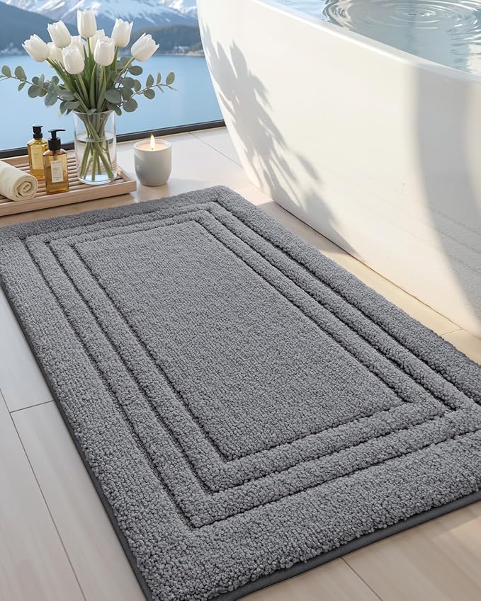 DEXI Bath Mats Bathroom Rug Non Slip Bathmat, 36x24 Dark Grey | Large Soft Microfiber Carpet, Washable, Absorbent Quick Dry for Shower Floor Sink