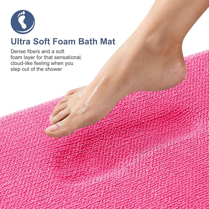 OLANLY Thick Memory Foam Bathroom Rugs 36x24, Absorbent Bath Mat, Hot Pink | Soft Quick Dry Bath Rugs Mats, Non-Slip, Machine Washable Carpet for Bathroom Floor, Tub and Shower, Home Decor Accessories