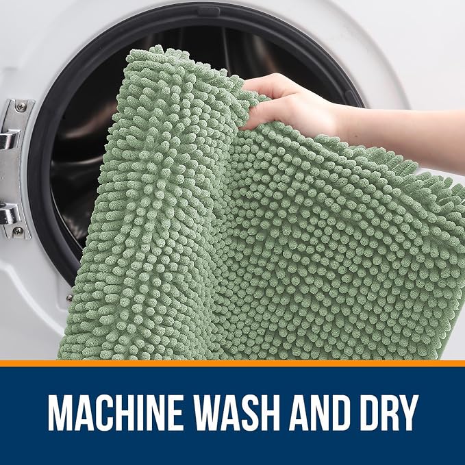 OLANLY Small Bathroom Rugs 24x16, Extra Soft Absorbent Chenille Bath Rugs, Rubber Backing Quick Dry, Machine Washable Bath Mats for Bathroom Floor, Tub and Shower, Home Decor Accessories, Sage Green