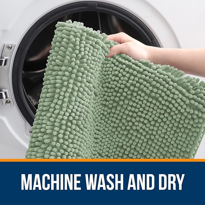 OLANLY Bathroom Rugs 30x20, Extra Soft Absorbent Chenille Bath Rugs, Rubber Backing Quick Dry, Machine Washable Bath Mats for Bathroom Floor, Tub and Shower, Home Decor Accessories, Sage Green