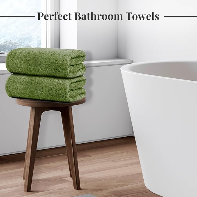 Tens Towels 8 Piece Towel Set, 2 XL Bath, 2 Hand, 4 Washcloth, Green | 100% Cotton, Lighter Weight, Quicker to Dry, Super Absorbent, Perfect for Bathroom