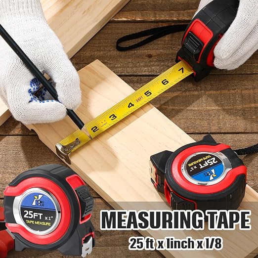 Youyole 10 Pack Tape Measure with Fractions 1/8 Steel Measuring Tape Retractable Easy Read Measurement Ruler Steel Power Blade (25 ft X 1 in,Red)