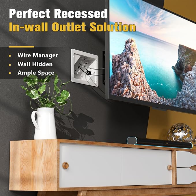in-Wall TV Box with Flange for Home Theater Installation, Cord Hider for Wall Mounted TV, with 2 Duplex Outlets, Cable Bracket, LV Cable & 1-1/2" ENT Entrance, Ideal for New or Retrofit Job, 2 Pack