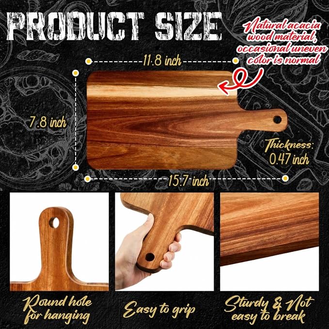 Nuenen 20 Pcs Wood Cutting Board with Handle 15.7 x 7.8 Inch Acacia Bamboo Wooden Serving Kitchen Chopping Boards for Pizza, Bread, Cheese, Charcuterie, Fruit, Vegetables(Acacia)