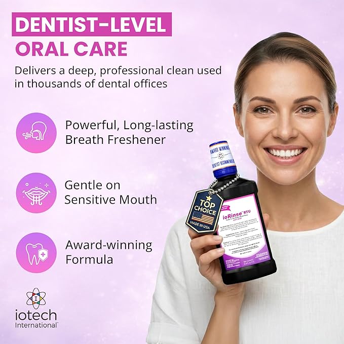 ioRinse RTU Halitosis Mouthwash for Fresh Breath, Dentists' Top Choice, Alcohol Free & Fluoride Free Molecular Iodine Oral Rinse, Soft Mint, Professional Clean Mouth Wash, RTU Mouthwash 33.8 oz