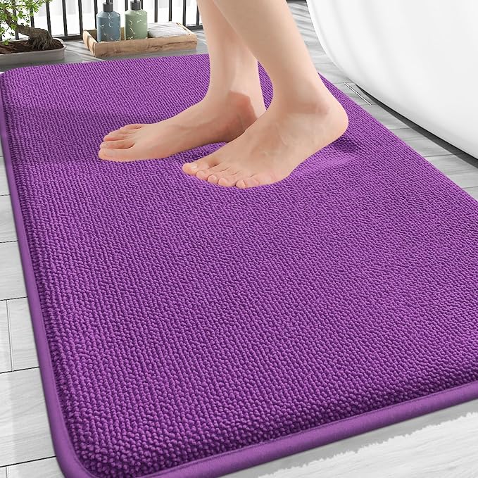 OLANLY Thick Memory Foam Bathroom Rugs 30x20, Absorbent Bath Mat, Purple | Soft Quick Dry Bath Rugs Mats, Non-Slip, Machine Washable Carpet for Bathroom Floor, Tub and Shower, Home Decor Accessories