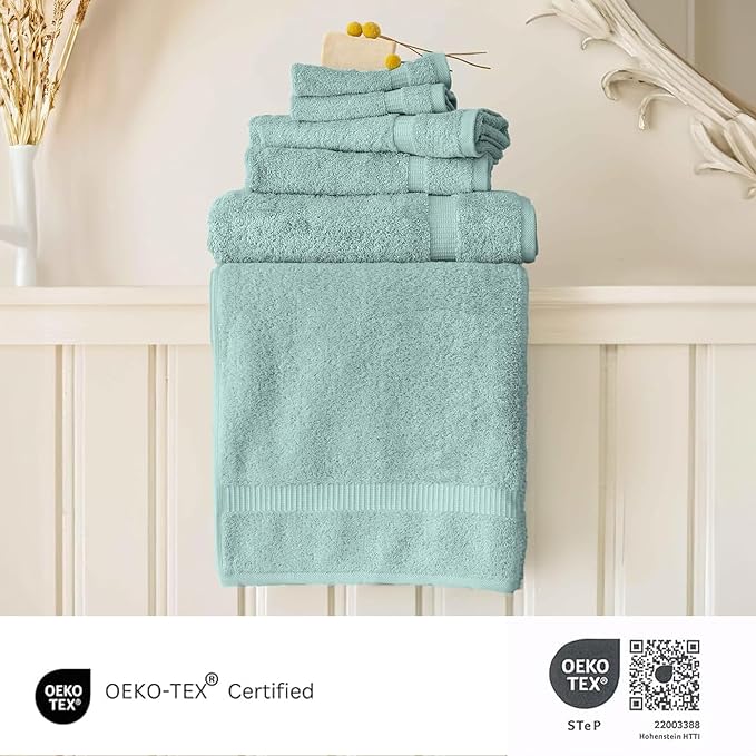 SALBAKOS 100% Turkish Cotton Bathroom Towel Set of 6-Piece, Seafoam Green | 630 Gsm Thick Super Soft Highly Absorbent 2 Bath + 2 Hand + 2 Washcloth Towels Sets, Giftable, Hotel Quality, Made in Turkey