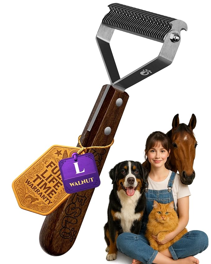 Dog Brush for Shedding 20 Blade Dematting Tool Pet Brush Dual Side, Undercoat Rake for Large Medium Small Dogs and Cats, Shedding Dog Comb for Grooming, Premium Wood Handle