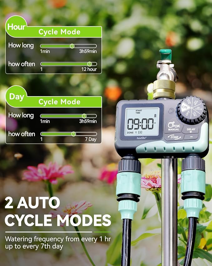 RAINPOINT Sprinkler Timer for Garden Hose - 2 Pack Brass Intel Hose Timer Rain Delay/Manual Watering/Automatic Irrigation for Yard Lawn