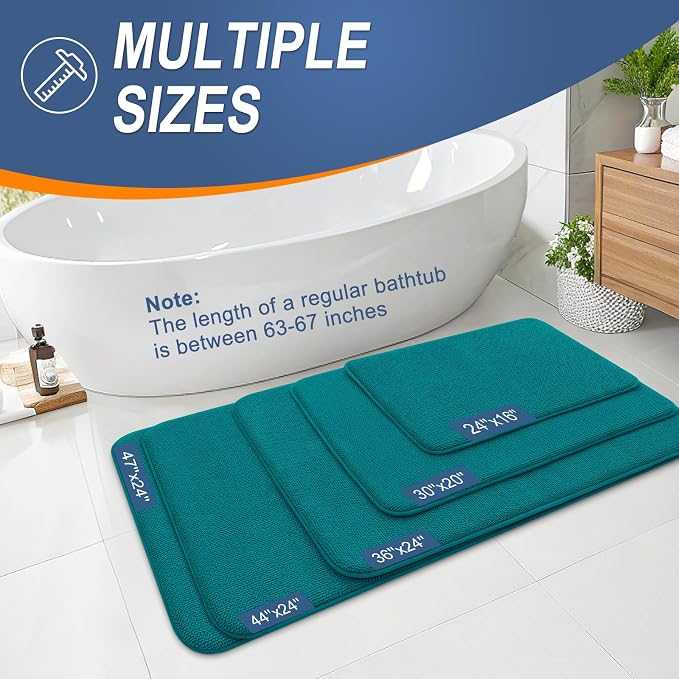 OLANLY Memory Foam Small Bathroom Rugs 24x16, Absorbent Bath Mat, Deep Lake | Soft Quick Dry Bath Mat Rugs, Non-Slip, Machine Washable Mat for Bathroom Floor, Tub and Shower, Home Decor Accessories