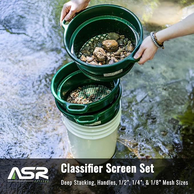 ASR Outdoor 3pc DEEP Stacking Classifier Screen Set with Handles, Heavy Duty 5 Gallon Plastic Sifting Sieve (1/2, 1/4, 1/8)