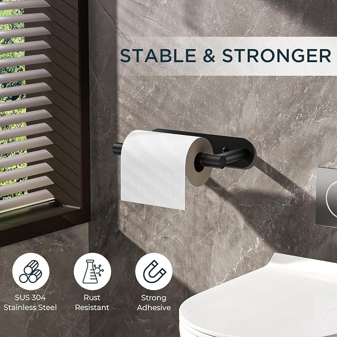 FORIOUS Toilet Paper Holder Wall Mount, Stainless Steel Rustproof Double Post Pivoting Tissue Roll Holder for Bathroom, Commercial Toilet Paper Dispenser (Matte Black, Modern Round 1 Pack)