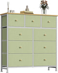 OLIXIS 9 Drawer Storage Dresser with Wood Top - Wide Fabric Chest Organizer for Bedroom, Closet, Living Room,Tower Cabinet, TV Stand, Hallway Entryway Furniture, Light Green