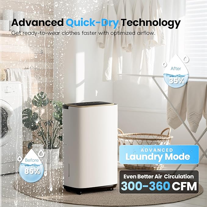 Manistin 3000 Sq.Ft Dehumidifier for Basement with Drain Hose, 30 Pint Dehumidifiers for Home, 3 Modes, Humidity Display & Timer & Child Lock, Large Room Compressor for Bedroom/Bathroom/Laundry