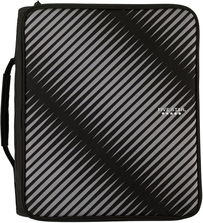 Five Star Zipper Binder, 2 Inch 3-Ring Binder with Round Rings, 5-Tab Expanding File, 380 Sheet Capacity, Black (72536) (Pack of 4)