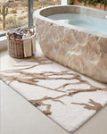 DEXI Bathroom Rug Mat 43x24, Soft and Absorbent Marble Bath Mat, Non Slip Machine Washable Bath Rugs for Shower Floor, Tub, Sink, White and Beige