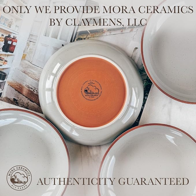 Mora Ceramic Large Pasta Bowls 30oz, Set of 4 - Serving, Salad, Dinner, etc Plate/Wide Bowl - Microwave, Oven, Dishwasher Safe Kitchen Dinnerware - Modern Porcelain Stoneware Dishes, Earl Grey