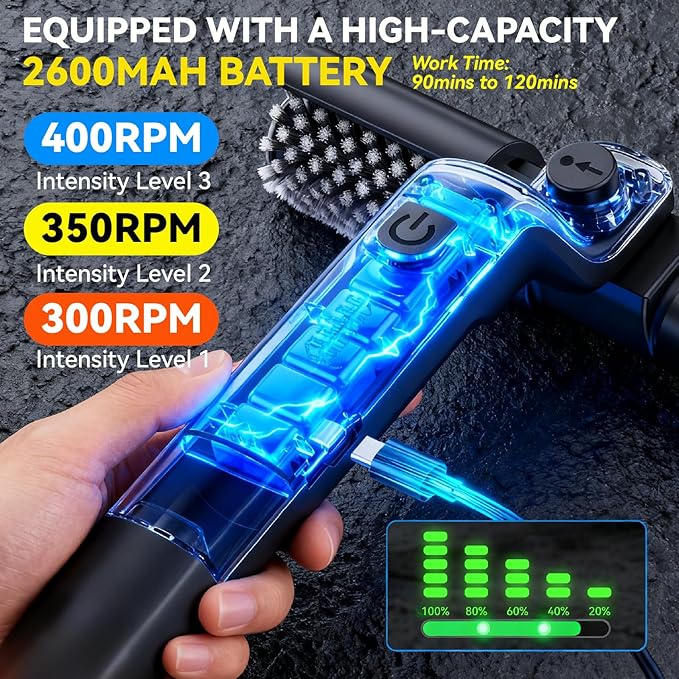 HAPOW Electric Rotary BBQ Grill Brush for Outdoor Grill, Rechargeable Cordless Electric Grill Cleaner, 3-Speed Power Control Grill Cleaning Brush with 304 Stainless Steel Bristle