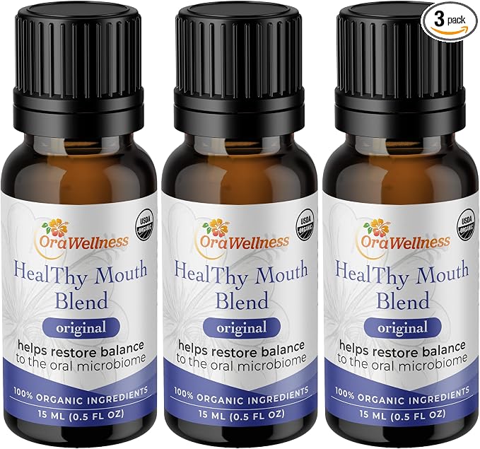 OraWellness Healthy Mouth Blend Organic Tooth Oil, Fluoride Free Rinse | Made in the USA with Essential Oils, Natural Toothpaste & Mouthwash Alternative, Supports Healthy Mouth, Teeth & Gums, 3 Pack