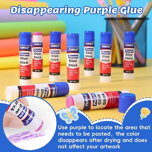 72 Pack Glue Sticks Bulk for Kids, Disappearing Purple Glue Sticks for Classroom and Teacher Supplies.0.18 OZ kids glue Dries Clear, Non-Toxic, Washable, Back to School Supplies and Student Must Haves