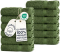 Chakir Turkish Linens 12 Piece Washcloth Set, 100% Cotton Luxury Turkish Washcloths for Bathroom, Soft Absorbent Washcloths, 13 x 13 Inches, Moss