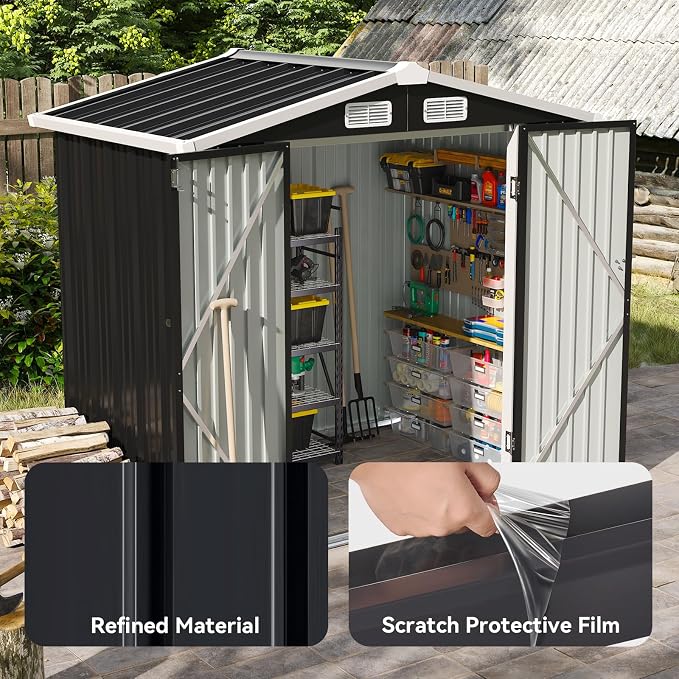 Aoxun 6.2x4 FT Shed Outdoor Storage Shed, Black | Metal Shed with Lockable Doors & Slooping Roof Garden Tool Shed for Backyard, Patio, Poolside