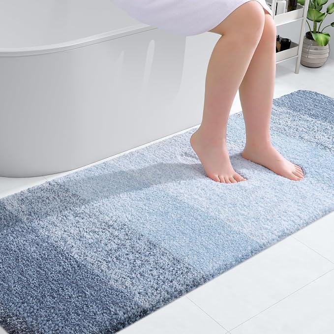 OLANLY Bathroom Runner Rugs Mat 70x24, Extra Soft Absorbent Microfiber Bath Rugs, Rubber Backing, Quick Dry, Washable Long Bath Mats for Bathroom Floor, Tub and Shower, Home Decor Accessories, Blue