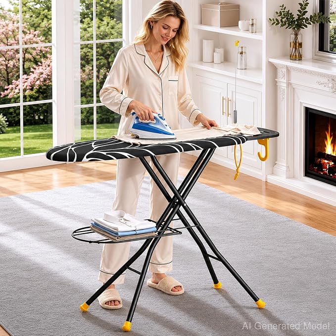 APEXCHASER Ironing Board Standard Size, Iron Board and Ironing Board Set Height Adjustable, Foldable Ironing Boards Standard Size, Iron Table Stand with Iron Rest and Garment Rack, 13" x 43" Gray
