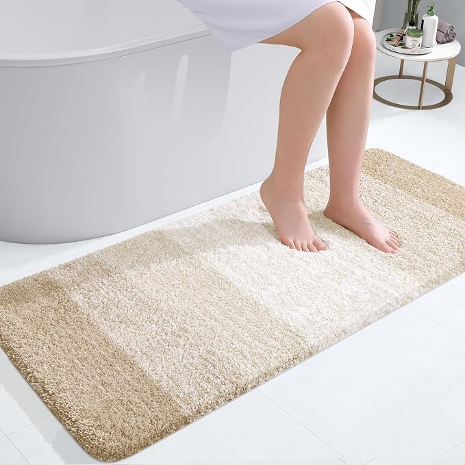 OLANLY Bathroom Runner Rugs Mat 47x20, Extra Soft Absorbent Microfiber Bath Rugs, Rubber Backing, Quick Dry, Washable Long Bath Mats for Bathroom, Tub and Shower, Home Decor Accessories, Light Beige