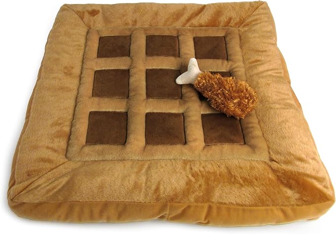 TONBO Soft Plush Small Cute and Cozy Chicken and Waffles Dog Cat Bed, Chicken Crinkle Toy Included, Washer and Dryer Friendly (Brown)