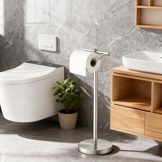 FORIOUS Toilet Paper Holder Wall Mount, Stainless Steel Rustproof Double Post Pivoting Tissue Roll Holder for Bathroom, Commercial Toilet Paper Dispenser Toilet Paper Holder Stand, Brushed Nickel
