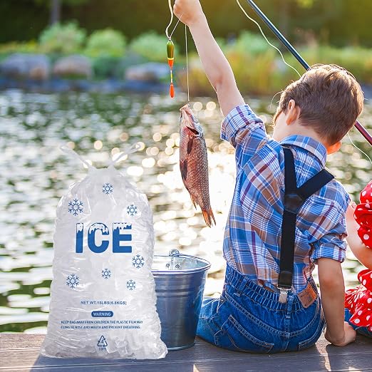 100 PACK 15 lb. Plastic Drawstring Ice Bags 14 x 24 Inch Heavy-Duty Plastic Ice Bags with Draw String (2.8mil Thickness) | Plastic Ice Bags with Draw String (2.8mil Thickness)