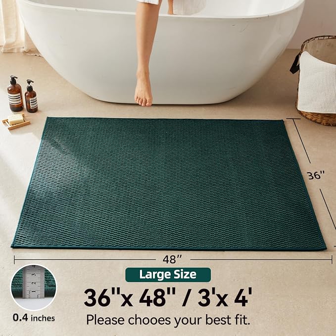 Triohero Large Bathroom Rugs Non Slip Washable Bath Rugs Super Absorbent Bathroom Rug Thin Quick Dry Low Pile Bath Mats, Dark Green 36"x48"