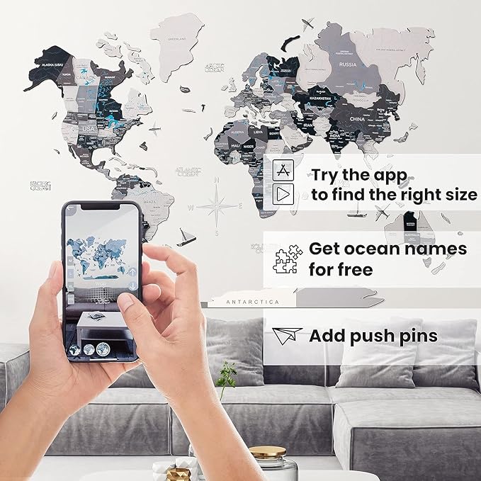 Enjoy The Wood Colored World Map Wood Wall Art - 3D Wall Art Home Decor - Wooden Travel Map Housewarming Gift Idea - World Map Decorations for Home (Mystery, L)