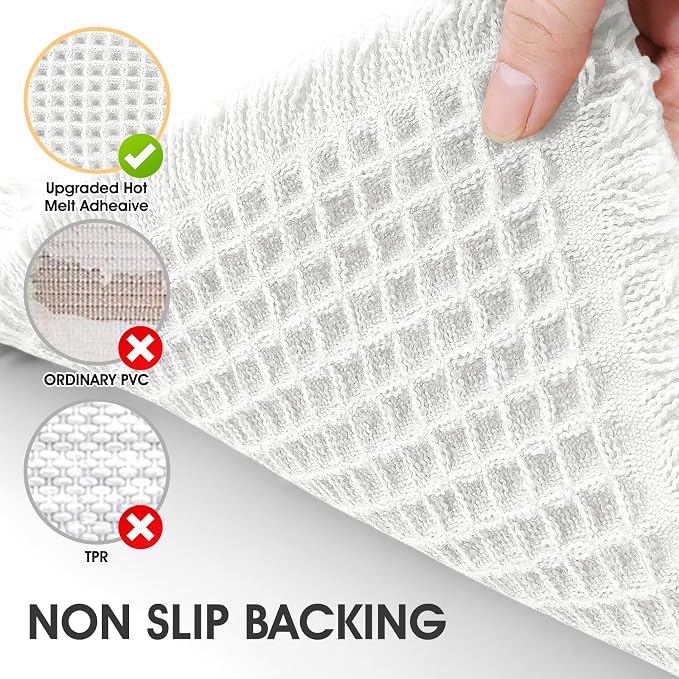IM HOME Waffle Bath Mat Set 2 Piece White,Woven Modern Bath Rug Mats, Absorbent Non Slip Bath Floor Mat, Soft Washable Boho Bath Rugs with Tassels for Bathroom, Bedroom, Kitchen,Tub