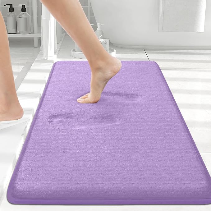 Smiry Memory Foam Bath Mat 30x20, Extra Soft and Absorbent Bathroom Mats, Non Slip Washable Carpet for Floor, Shower and Tub, Purple
