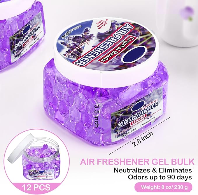 12 Pcs Air Freshener Bulk Odor Gel Eliminator Beads 8 oz Long Lasting Air Freshener Beads Eliminates Odors in Home Bathrooms, Cars, Boats, Rvs and Pet Areas(Lavender)