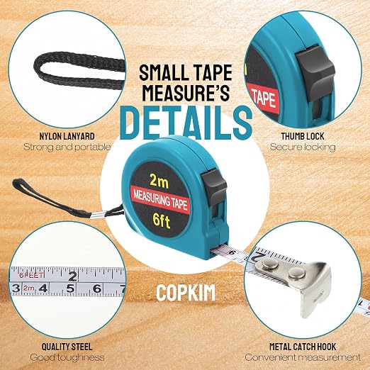 Copkim 50 Pcs 6 FT Mini Tape Measure Retractable Bulk Small Measuring Tape Pocket Size Measurement Tool for Operation Christmas Items Party Favor Gifts Stuffers for Men(Lake Blue)