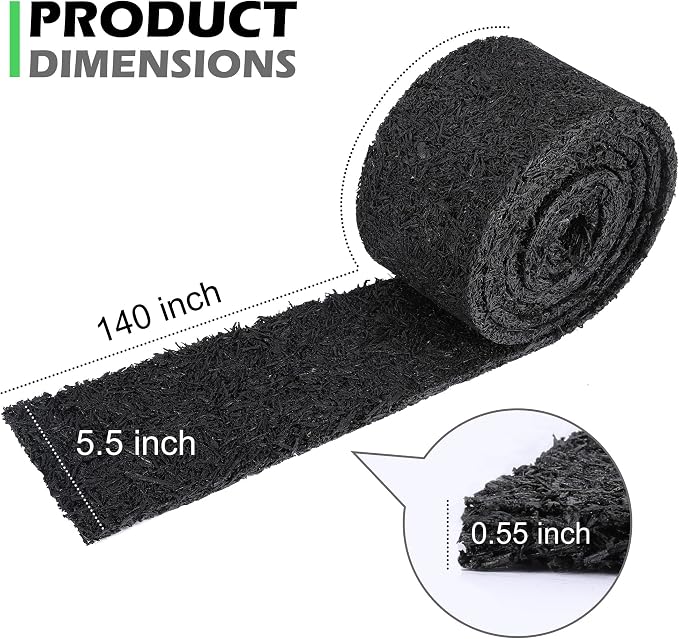 Adnee 140'' x 5.5" Double Sided Rubber Mulch Roll, Black Recycled Rubber Mulch Walkway,Permanent Garden Edging Barrier Mat for Landscaping,Plants,Vegetables and Flowers
